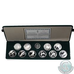 1988 Calgary Olympic Games 10-coin Sterling Silver Set in Green Velvet Display Case (some capsules a
