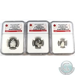 3x 2015 Canada 10-cent, 25-cent & 50-cent NGC Certified Proof Coins. Lot includes: 2015 10-cent PF-6