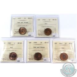 Lot of 1937-1945 Canada 1-cent ICCS Certified MS-63 - 1937 Red and Brown, 1940 Red, 1943 Red, 1944 R