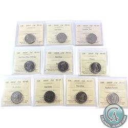 25-cent 2001P, 2002P, 2002P Canada Day, 2003P New Effigy, 2003P, 2004P Poppy, 2004P St. Croix, 2004P