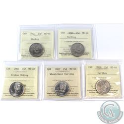 25-cent 2007 Hockey, 2007 Curling, 2007 Alpine Skiing, 2007 Wheelchair Curling, & 2008 Caribou all I