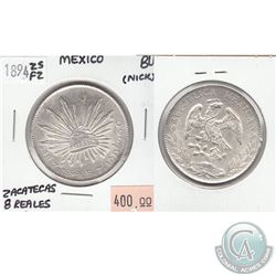 1894 ZSFZ Mexico Silver 8 - Reales Zacatecas Brilliant Uncirculated (MS-62 to MS-64) Condition (nick