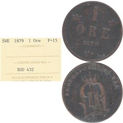 1879 Sweden 1 Ore ICCS Certified F-15