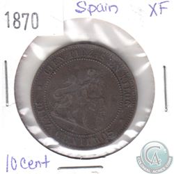 1870 Spain 10 Centimos in Extra Fine Condition