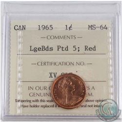1965 LgeBds Pointed 5 1-cent ICCS Certified MS-64 Red