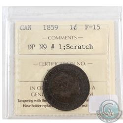1859 Canada 1-cent Double Punch N9 #1 ICCS Certified F-15 (scratch)