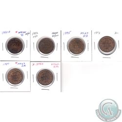 1-cent 1890H AU-UNC, 1892 AU-UNC, 1895 UNC+, 1896 AU, 1897 BU, 1898H UNC+. 6pcs