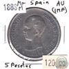 Image 1 : Spain 1888 MP-M 5 Pesetas Almost Uncirculated (impaired)