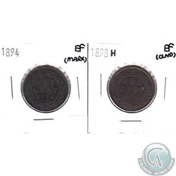 1894 Canada 1-cent Extra Fine (Mark) & 1898H Canada 1-cent EF (cleaned) 2pcs