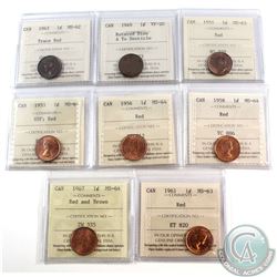 Estate Lot of 1943-1967 Canada 1-cent ICCS Certified Coins - 1943 MS-62 Trace Red, 1949 A to Denticl