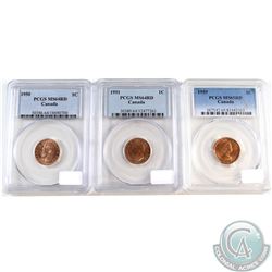 Lot of Canada 1-cent PCGS Certified coins: 1950 Canada MS-64 Red, 1951 MS-64 Red & 1959 MS-65 Red. 3