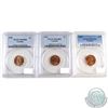 Image 1 : Lot of Canada 1-cent PCGS Certified coins: 1950 Canada MS-64 Red, 1951 MS-64 Red & 1959 MS-65 Red. 3
