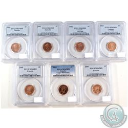 Lot of Canada 1-cent PCGS Certified Coins: 2000 MS-64 red, 2001 MS-65 Red, 2002 MS-65 Red, 2003 MS-6