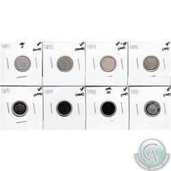 Lot of Canada 5-cent VF - 1891 Ob. 5, 1892, 1893 VF-EF, 1896, 1897, 1899, 1900 Oval 0's & 1901 (coin