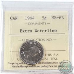 1964 Extra waterline 5-cent ICCS Certified MS-63