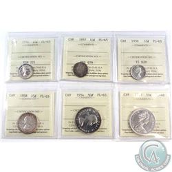 1956-1967 Canada 10-cent,25-cent & 50-cent ICCS Certified Coins: 1956 10c PL-65, 1957 10c PL-65, 195