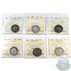Image 1 : Lot of Canada 25-cent ICCS Certified coins: 1900 VG-8, 1901 G-6, 1903 F-15, 1918 VF-20, 1921 G-6 & 1