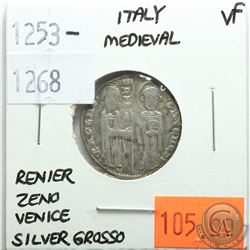 Italy Medieval 1253-1268 Silver Grosso; Reniero Zeno; Venice; VF