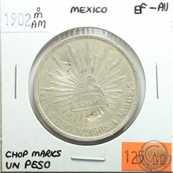 Mexico 1902 oM AM; Un Peso; Chop Marks; EF-AU