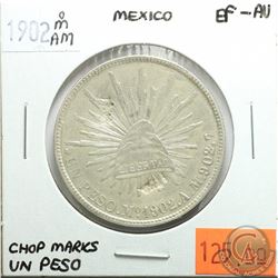 Mexico 1902 oM AM; Un Peso; Chop Marks; EF-AU