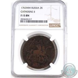 Russia 1763MM 2 Kopeks Catherine II NGC Certified F-15 BN