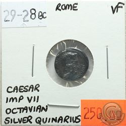 Rome 29-28 BC Silver Quinarius; Caesar; Imp VII; Octavian; VF - 'Asia Recepta, Victory Standing On C