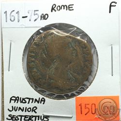 Rome 161-175 AD Sestertius; Faustina Junior; F; Reverse - 'Cybele Enthroned Between 2 Lions'