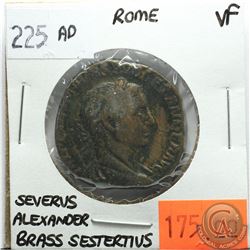 Rome 225 AD Brass Sestertius; Severus Alexander; VF; Reverse - 'VIRTVS AVGVSTI SC, Resting on Spear 