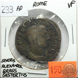 Rome 233 AD Brass Sestertius; Severus Alexander; VF; Reverse - 'Sol with Whip, SC.'