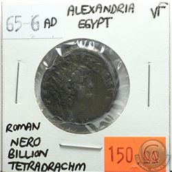 Alexandria Egypt 65-66 AD Billon Tetradrachm; Nero; Roman; VF; Reverse - 'Alexandria Wearing Elephan