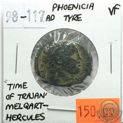 Phoenicia Tyre 98-117 AD; Melqart-Hercules; 'Time of Trajan'; VF; Reverse - 'Club Upright, with Civi