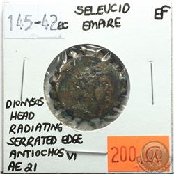 Seleucid Empire 145-142 BC; AE 21; Dionysos; Antiochos VI; Head Radiating; Serrated Edge; EF; Revers