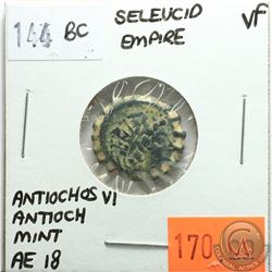 Seleucid Empire 144 BC; AE 18; Antiochos VI; Antioch Mint; VF; Reverse - 'Apollo Standing'