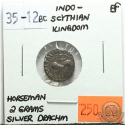 Indo-Scythian Kingdom 35-12 BC Silver Drachm; Horseman; 2 Grams; EF; Reverse - 'Zeus Nikephoros'