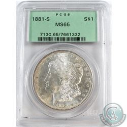 USA 1881-S Silver $1 PCGS Certified MS-65. A Bright flashy coin accented with slight toning around t