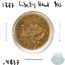 USA 1887-S $10 Liberty Head Gold Coin. Coin contains 0.4837oz of Pure Gold.