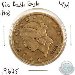 USA 1903-S $20 Liberty Head; Double Eagle Gold Coin. Coin contains 0.9675oz of Pure gold.