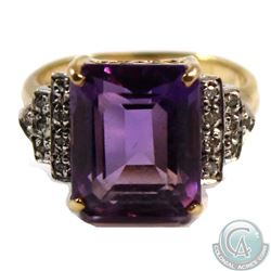 Ladies Amethyst and Diamond Ring fashioned in 10-karat Yellow Gold with Rhodium plated settings, 4.8