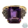Image 1 : Ladies Amethyst and Diamond Ring fashioned in 10-karat Yellow Gold with Rhodium plated settings, 4.8