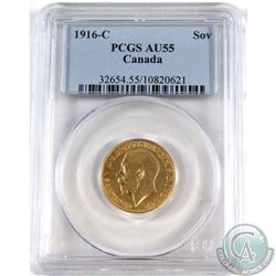 Canada 1916-C Gold Sovereign, PCGS Certified AU-55  The rarest of all Canadian 'C' Sovereigns, it is