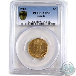 Canada 1912 $5 Gold George V PCGS Certified AU-58.