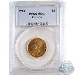 Canada 1913 $5 Gold George V PCGS Certified MS-63.