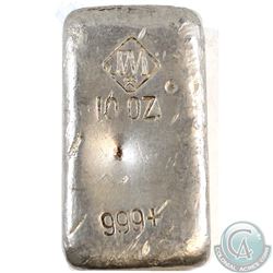 OLD POUR Johnson Matthey 10oz Fine Silver Bar (Tax Exempt). This example contains the small Logo wit