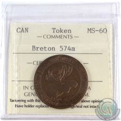 1852-1902 Gnaedinger Son & Co. With Moose Head Breton 574a ICCS Certified MS-60  Light brown accente