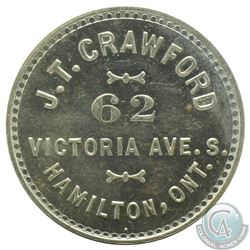 J.T Crawford, 62 Victoria ave South, Hamilton Ont, Numismatist card, 25 mm, weight 4.29 grams
