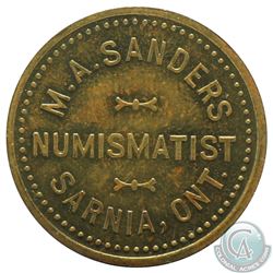 M.A. Sanders, Sarnia Ont., Numismatist card, Brass, 25mm, weight 4.77 grams