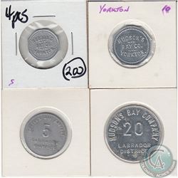 Hudson's Bay Co. Token Lot - Yorkton Good For 5c and 10c & Labrador District '5' and '20' Tokens. 4p