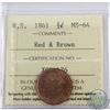 Image 1 : Nova Scotia 1/2-cent 1861 ICCS Certified MS-64 Red & Brown. A primarily red coin with sharp details.