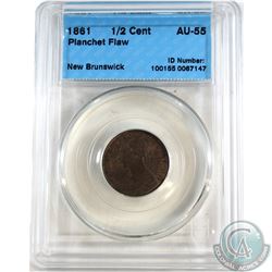 New Brunswick 1/2-cent 1861 CCCS Certified AU-55 Planchet Flaw.