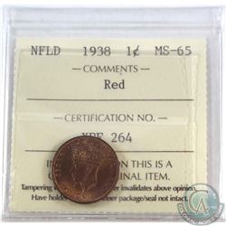 Newfoundland 1-cent 1938 ICCS Certified MS-65 Red. Coin has nice mint lustre.